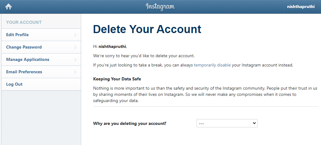 delete your account: instagram